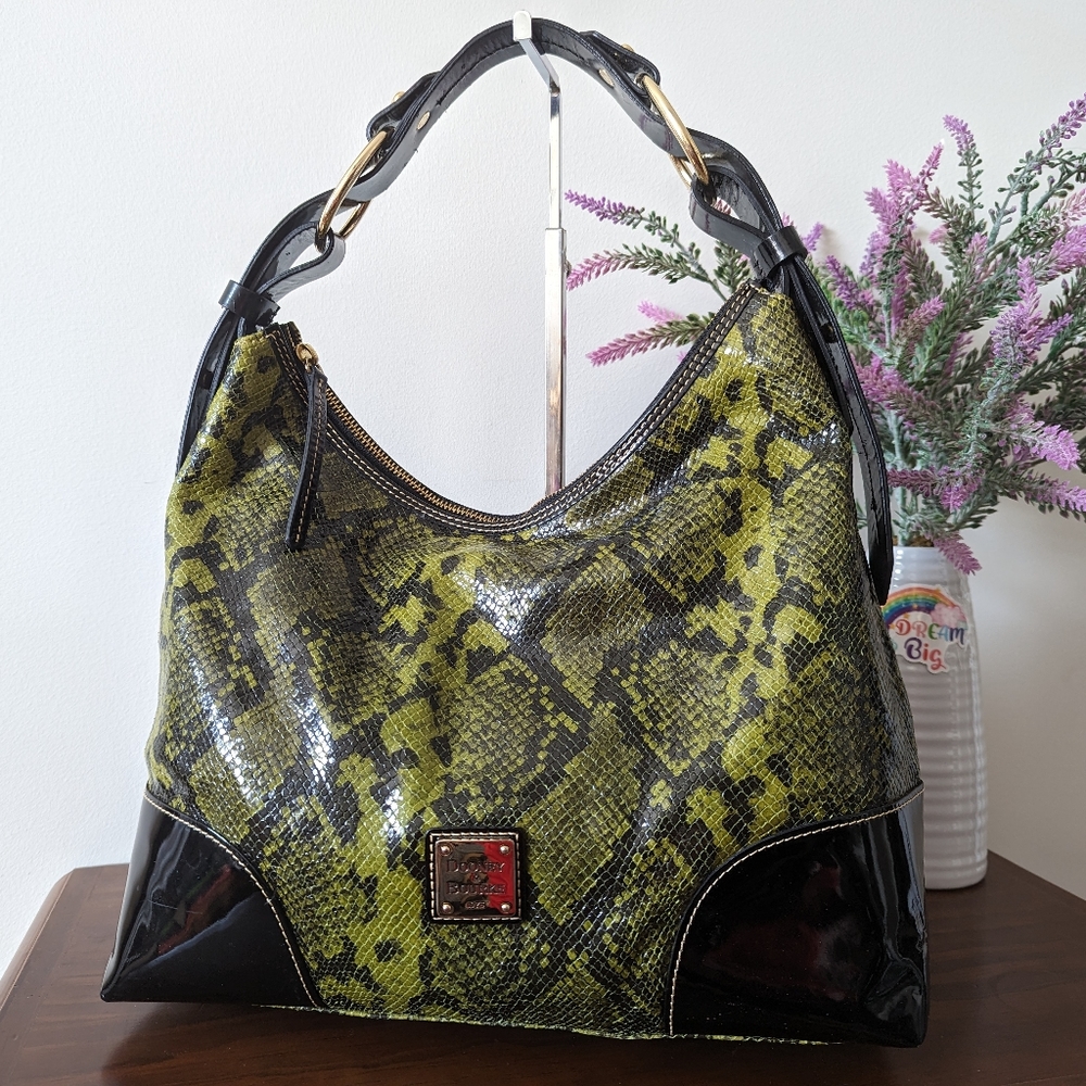 Dooney and Bourke green snakeskin hobo with patent leather